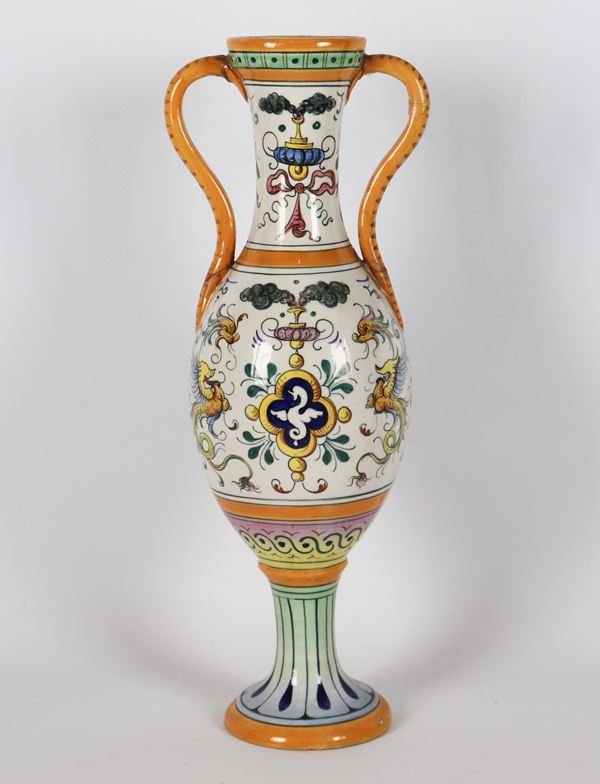 Amphora in glazed and glazed majolica marked Fantechi Ceramiche - S.I.F.M.A.