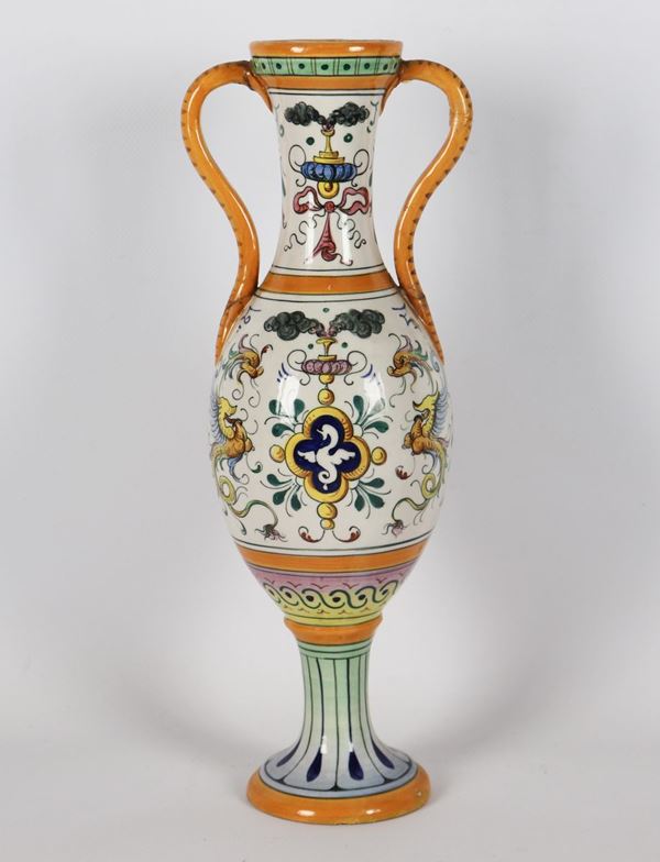 Anfora in maiolica smaltata e lustrata marcata Fantechi Ceramiche - S.I.F.M.A.