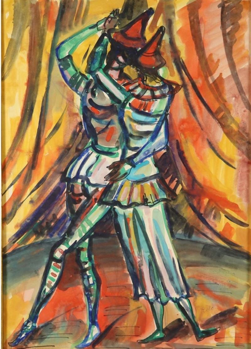 "Ballo in maschera". Firmato, dipinto a tecnica mista