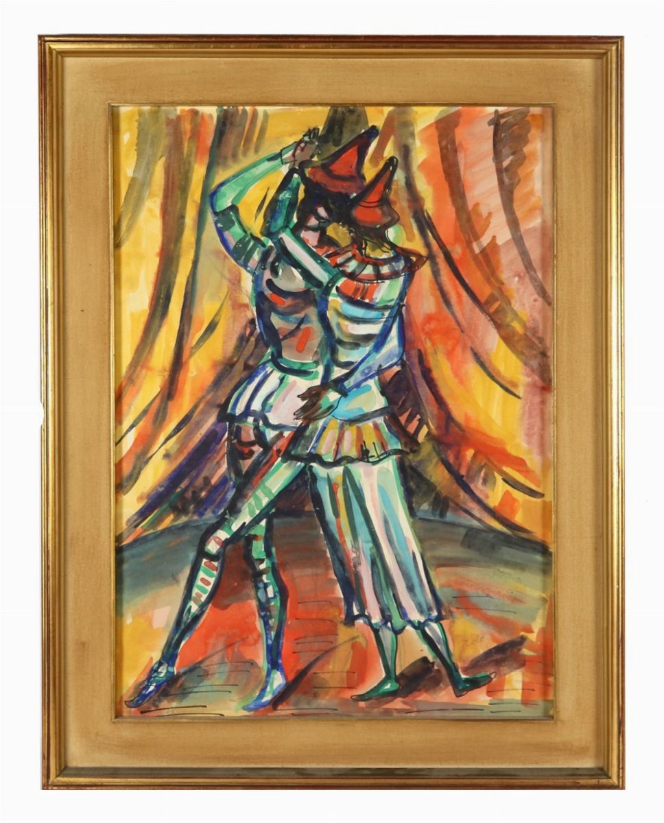 "Ballo in maschera". Firmato, dipinto a tecnica mista