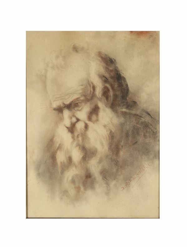 Pittore Italiano Inizio del '900 - &quot;Old man with a beard&quot;. Signed, drawing in pencil and charcoal on paper