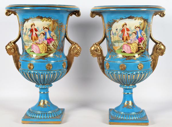 Pair of French porcelain krater vases