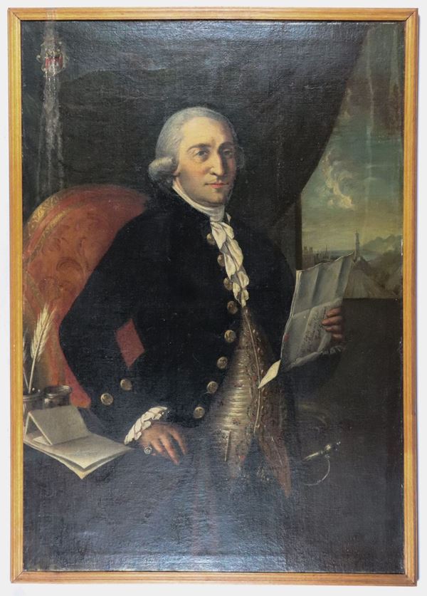 Scuola Italiana Inizio XVIII Secolo - &quot;Portrait of a nobleman with letter&quot; oil painting on canvas