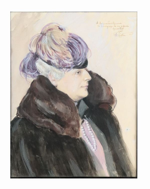 Pittore Francese Met&#224; XIX Secolo - &quot;Portrait of Madame Louis Ramond&quot;. Signed and dated 1946, watercolor on paper