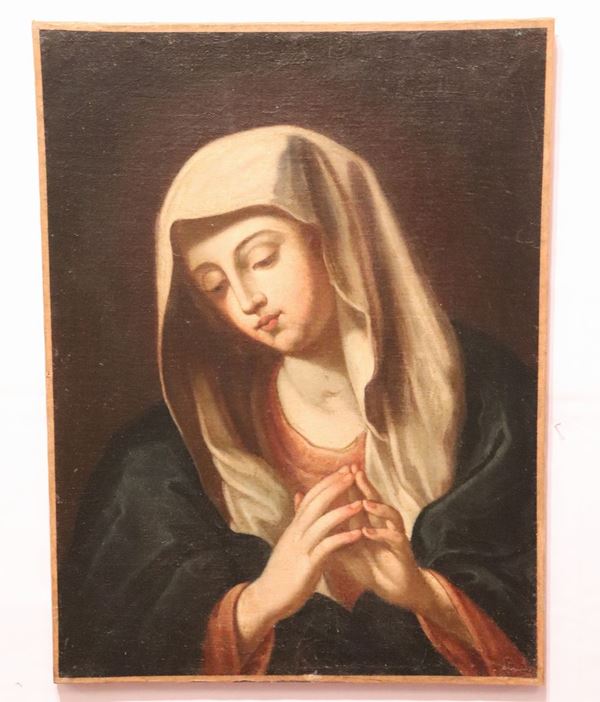 Scuola Romana Fine XVII Secolo - &quot;Madonna in preghiera&quot; dipinto ad olio su tela