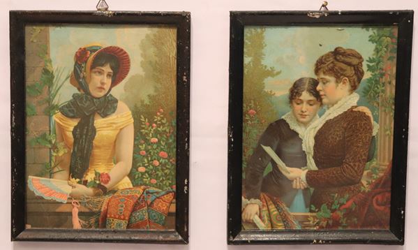 Pair of small oleographs &quot;Portraits of girls&quot;