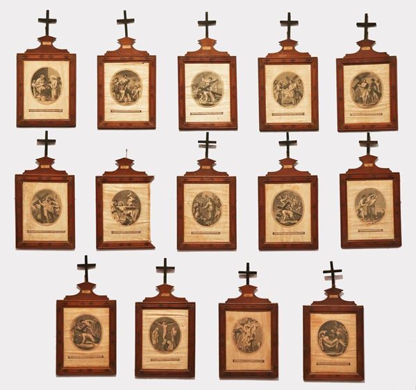 &quot;Via Crucis&quot; lotto di quattordici antiche incisioni