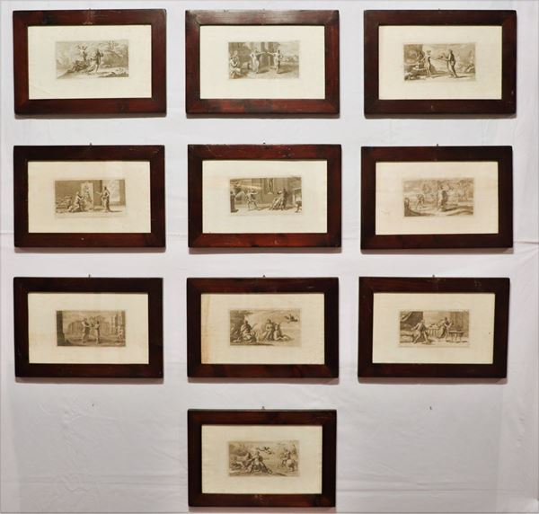Lot of ten ancient small engravings &quot;Historical - biblical scenes&quot;