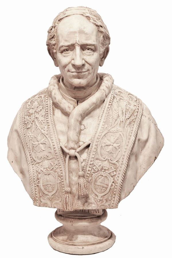 Roncaglia Antonio (Scultore attivo Met&#224; XIX Secolo) - Busto di &quot;Papa Leone XIII&quot;. Firmato e datato 1880, in gesso patinato