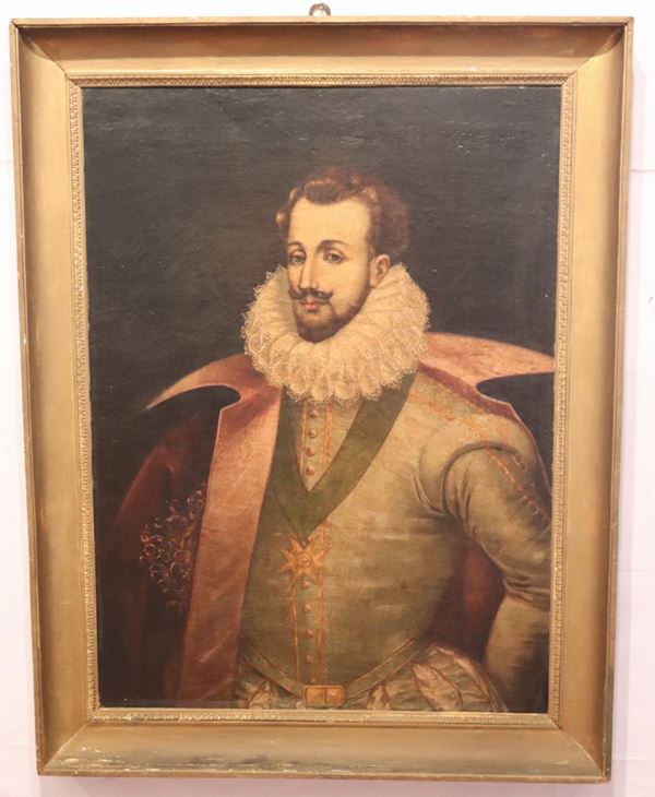Scuola Italiana Fine XVIII - Inizio XIX - &quot;Portrait of a nobleman with mustache&quot; oil painting on canvas