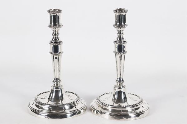 Pair of Roman silver candlesticks Argentiere Stefano Sciolet 1807 - 1870. Gr.545