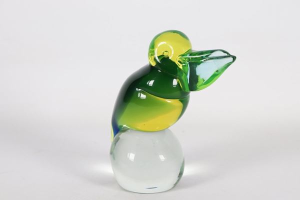 Scultura &quot;Piccolo airone&quot; in vetro di Murano color verde