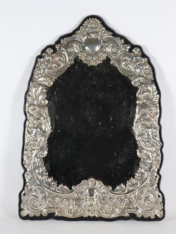 Large English table mirror in silver from the Queen Victoria era