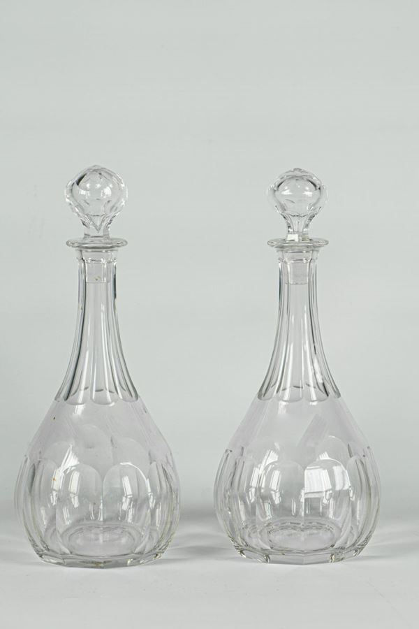 Pair of wine bottles in worked crystal