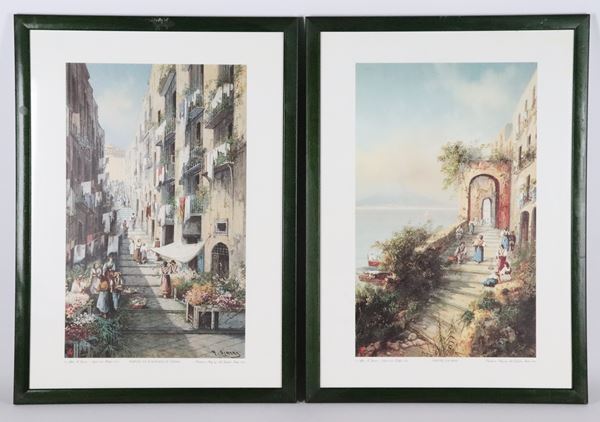 Pair of colored prints "Glimpses of Naples"