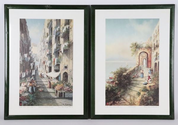 Pair of colored prints "Glimpses of Naples"