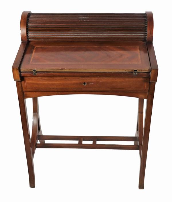 Small English roller desk in mahogany