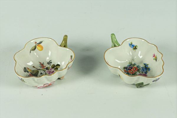 Pair of Herend porcelain leaf sugar bowls