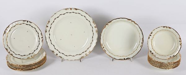 Fruit salad and dessert set in white and gold porcelain (14 pcs)