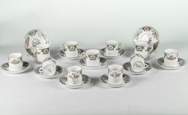Eleven &quot;Bone - China&quot; English porcelain coffee cups and saucers