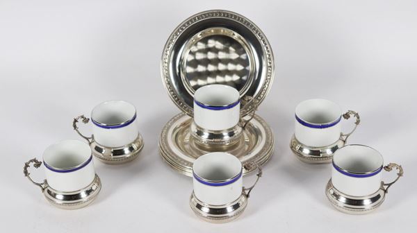 Lot of six porcelain cups with supports and saucers in silver 210 gr