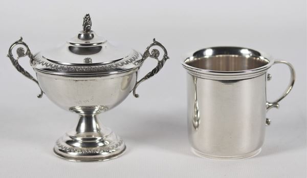 Silver lot of a mug and a small sugar bowl 140 g