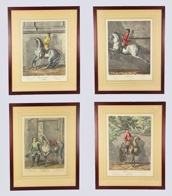 Lot of four French color prints &quot;Knights on horseback&quot;