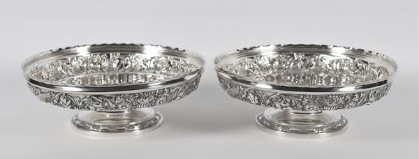 Coppia di alzate in argento titolo 900 Argentiere A. Grandis. Gr 1310