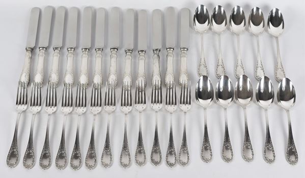 Servizio di posate in argento Argentiere Boulenger (34 pz) gr 1920