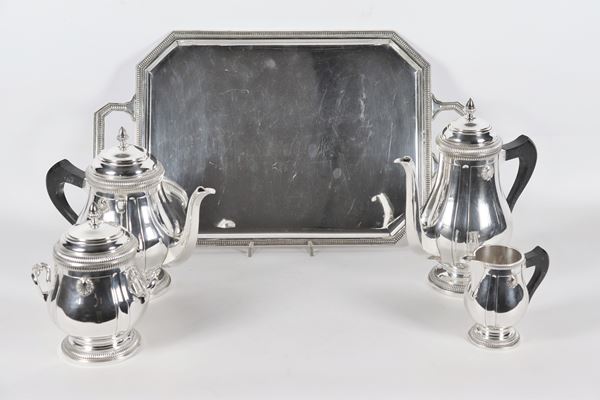 Antique coffee and tea set in embossed and chiseled silver metal (5 pcs)