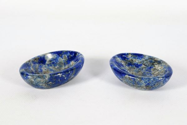 Pair of oval salt cellars in hard lapis lazuli stone