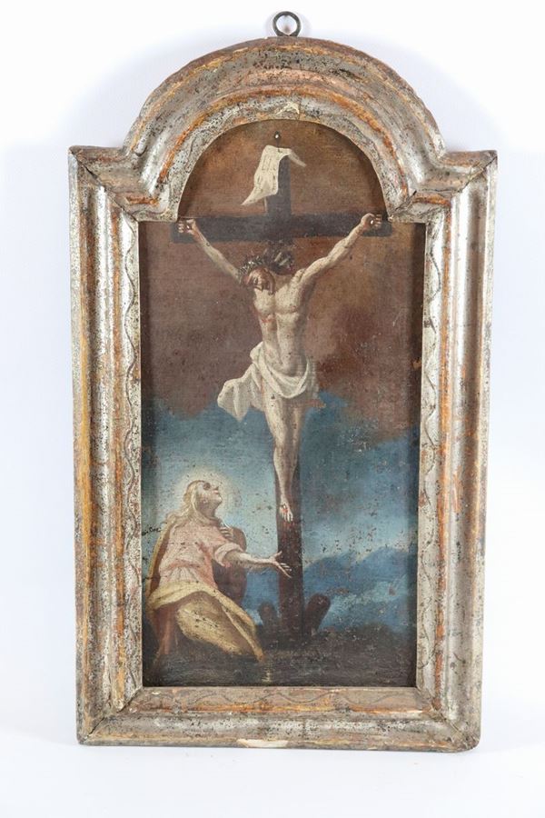Scuola Toscana Fine XVII Secolo - &quot;La Crocefissione&quot; piccolo dipinto ad olio su tela