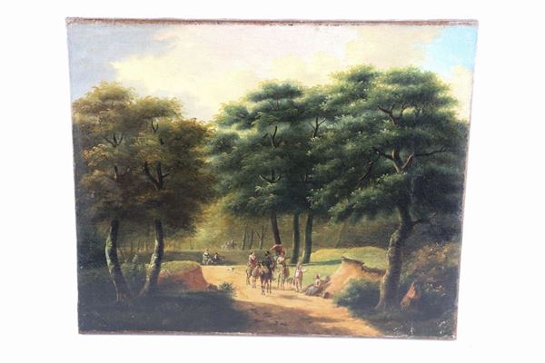 Scuola Italiana Primo Quarto del XIX Secolo - &quot;Horse ride in the park&quot; small oil painting on canvas