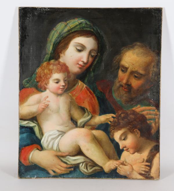 Carlo  Maratta - Pupil of. &quot;Holy Family with San Giovannino&quot; oil painting on canvas