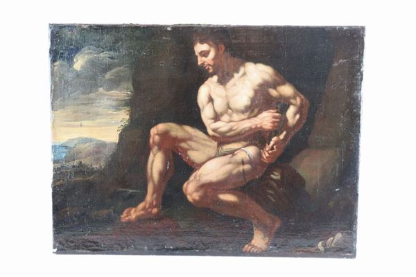 Scuola Italiana Fine XVII Secolo - &quot;The rest of Hercules&quot; oil painting on canvas