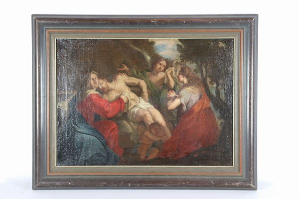 Scuola Italiana Fine XVII Secolo - &quot;La Deposizione&quot; dipinto ad olio su tela