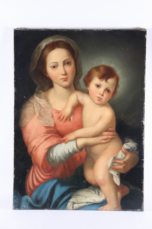 Scuola Romana Inizio XVIII Secolo - &quot;Madonna con Bambino&quot; dipinto ad olio su tela
