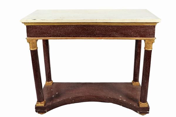 Console of the Empire line lacquered with imitation porphyry marble
