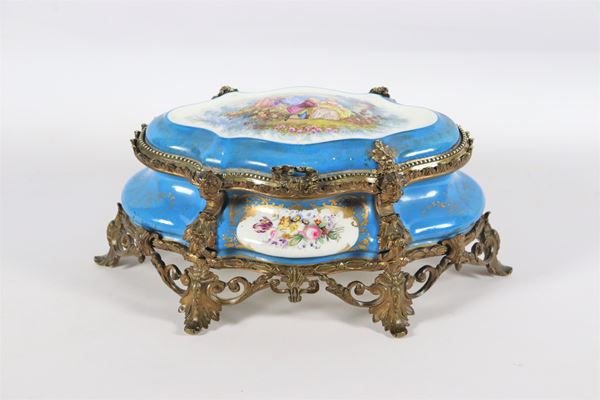 Antique French jewelery box in light blue S&#232;vres porcelain