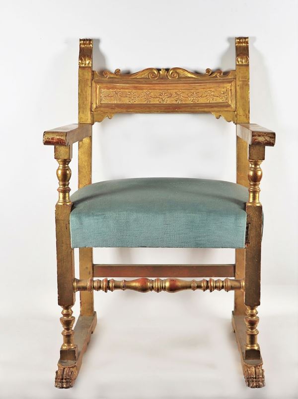 Louis XIV line armchair in gilded wood