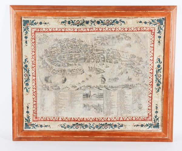 Giacomo Franco - &quot;Perspective plan of the city of Venice&quot; ancient engraving on paper