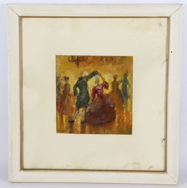 Benedetto Zangara - &quot;Il minuetto&quot;. Firmato, piccolo dipinto ad olio