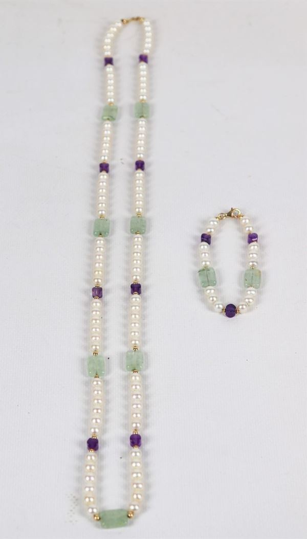 Collana e bracciale in perle e pietre dure