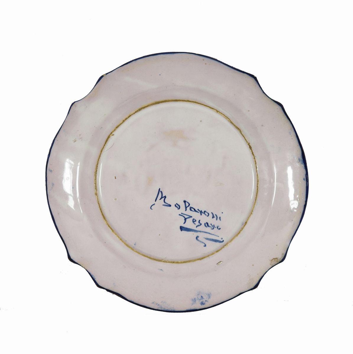 Piccolo piatto in maiolica lustrata di Pesaro firmato Molaroni