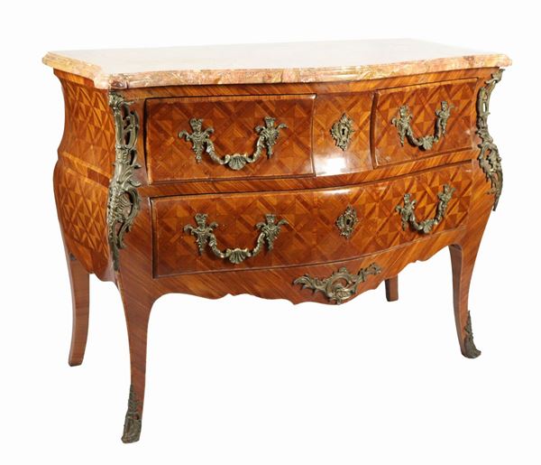 Commode a forma bombata in bois de rose ed ebano viola