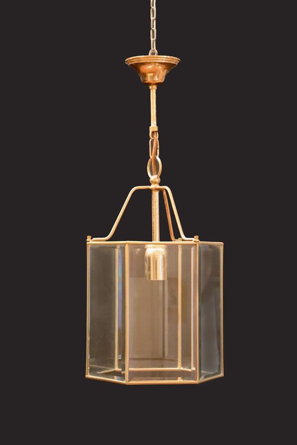 Hexagonal shaped lantern in gilded brass  - Auction Fine Art Villa in Piemonte - Gelardini Aste Casa d'Aste Roma