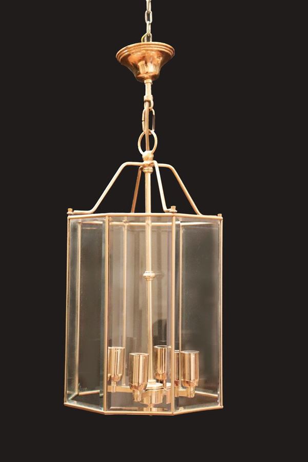 Octagonal lantern in gilded brass  - Auction Fine Art Villa in Piemonte - Gelardini Aste Casa d'Aste Roma