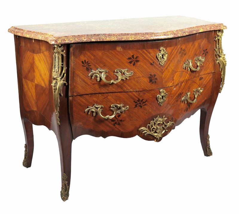 Commode Napoleone III in ebano viola e bois de rose