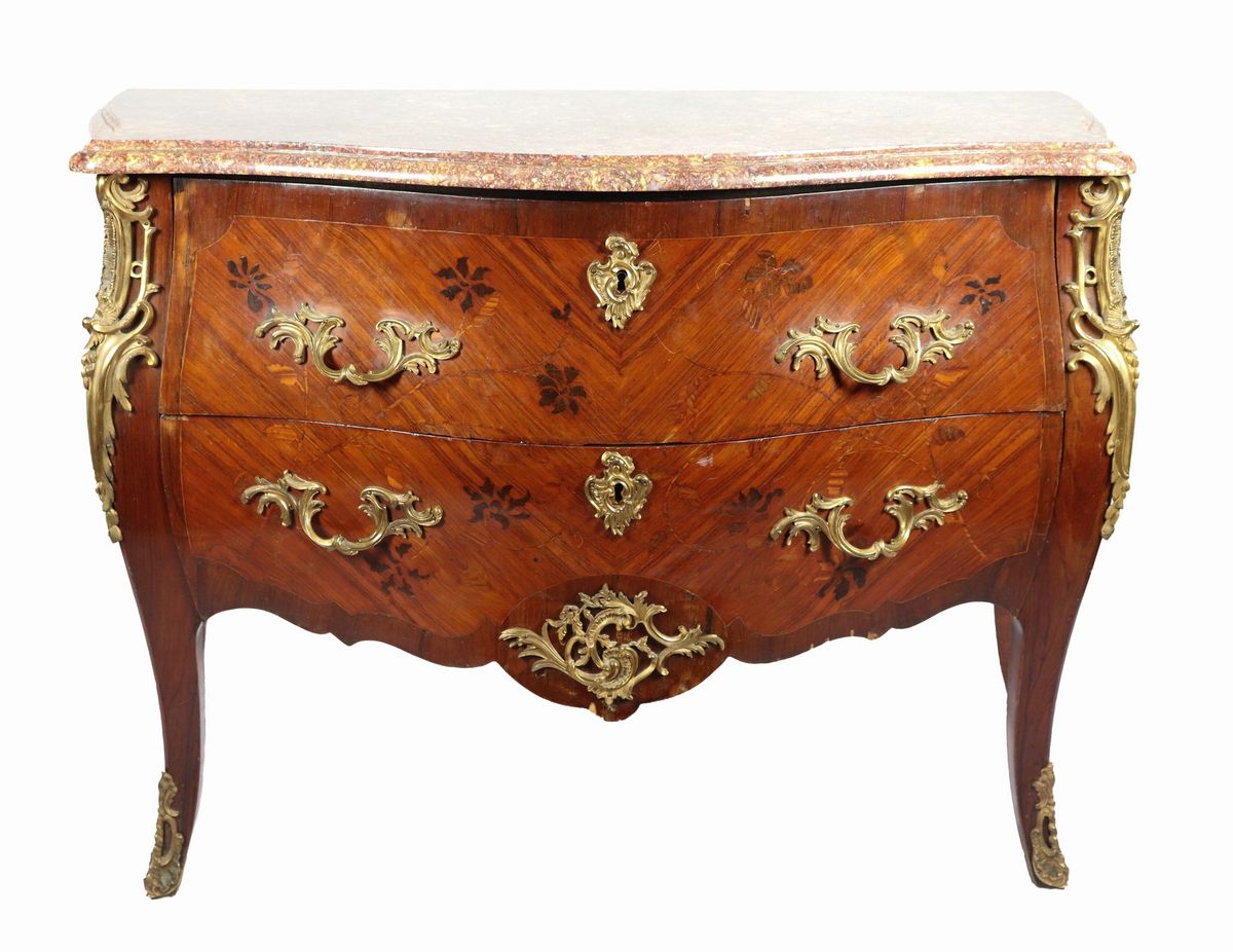Commode Napoleone III in ebano viola e bois de rose