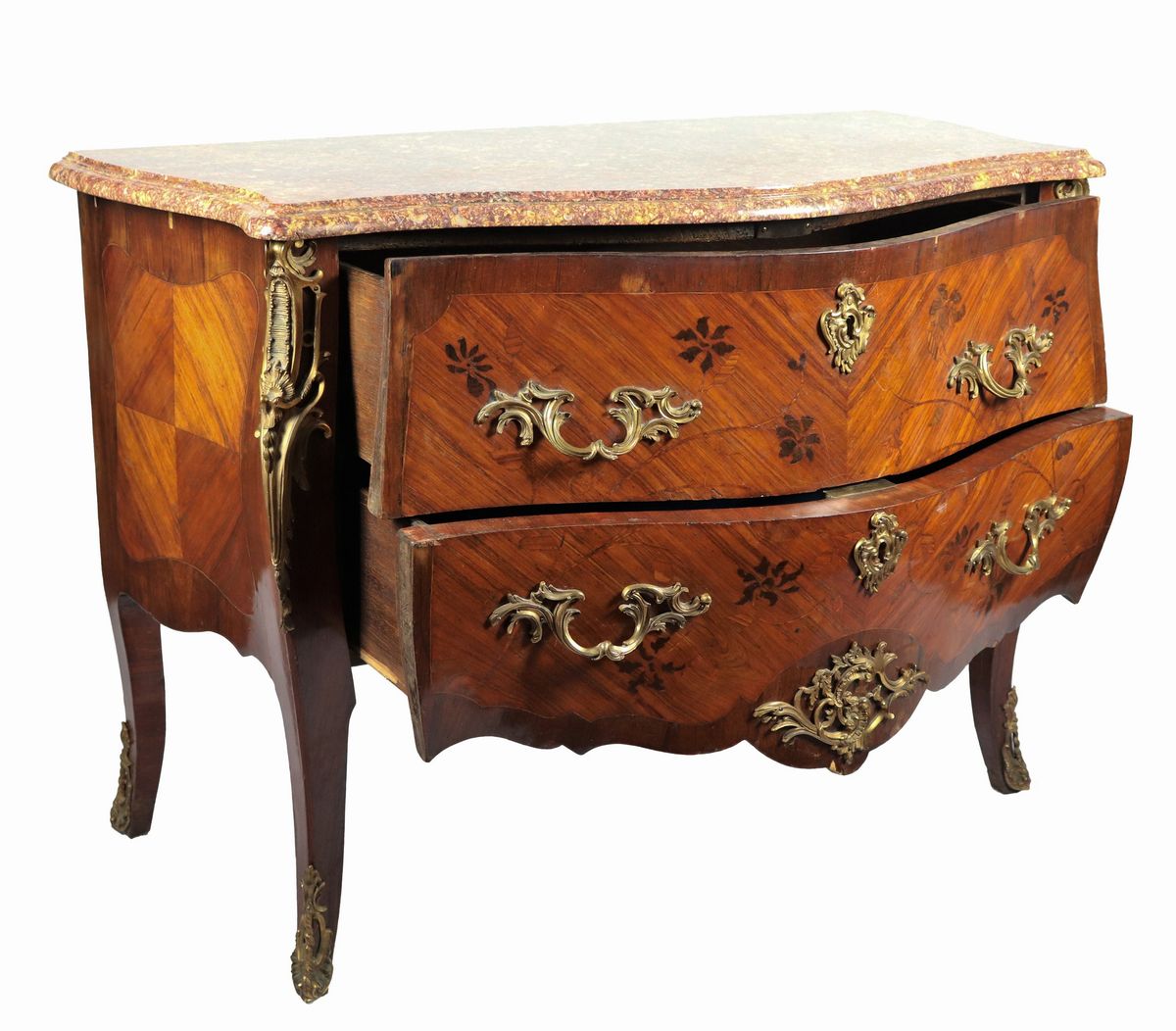 Commode Napoleone III in ebano viola e bois de rose